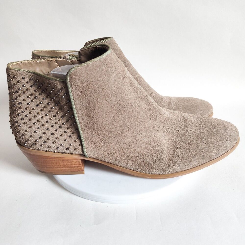 Steve Madden Suede Low Block Heel Beige Neutral Studded Ankle Boots‎ Size 11 Zip